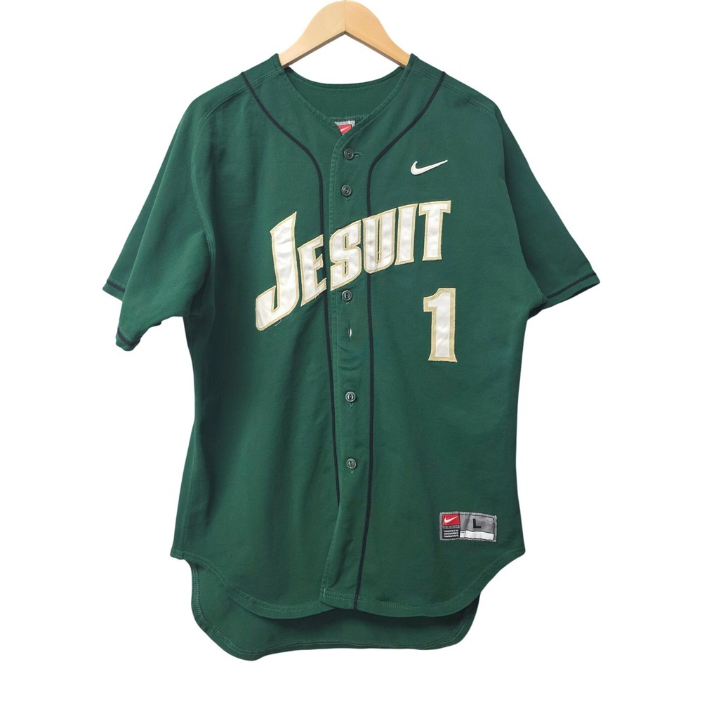 Vintage Nike Baseball Jersey Mens L Green Jesuit 1‎ High School Team Sportswear